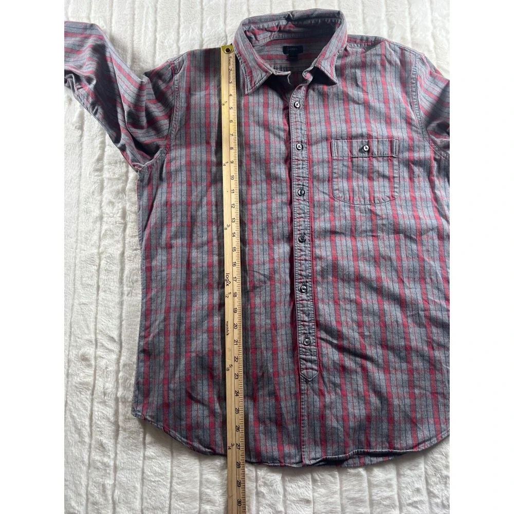 J. Crew Mens L Long Sleeve‎ Button Down Shirt Plaid Casual Gray Red Cotton Fall